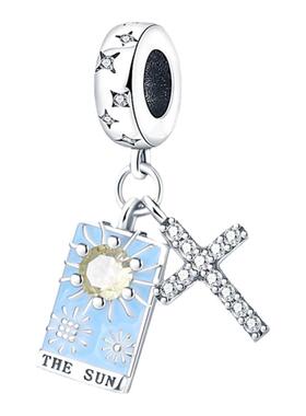 跨境亚马逊热卖 铜镀银塔罗牌两件套吊饰新款DIY饰品配件手链项链