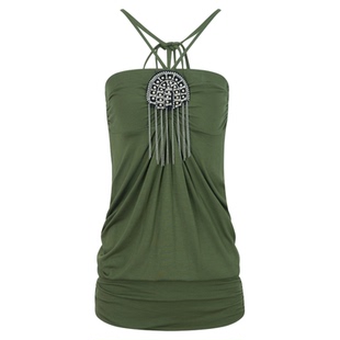 DoublePunch春夏原创基础金属扣饰合身收腰抹胸挂脖两穿背心