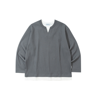 WEDENBORG日本帝人SOLOTEX华夫格假两件V领长袖男春季速干透气T恤