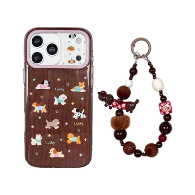 适用苹果手机壳棕色可爱小狗