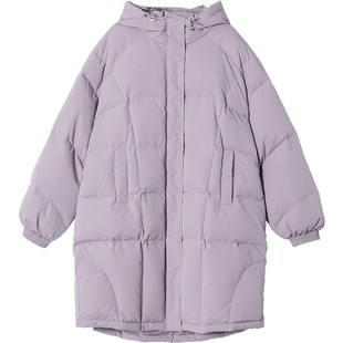 CV大码女装 冬新款肌理感连帽白鸭绒绗线分割羽绒服外套胖MM显瘦