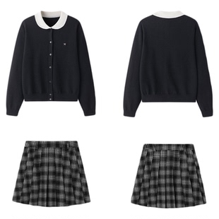 东京岁时记jk早春新款黑色撞色领毛衣开衫小个子气质针织外套秋冬