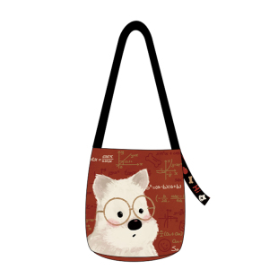 尼睿新款红色帆布包女可爱学霸小狗水桶包通勤单肩包斜挎包礼物AS