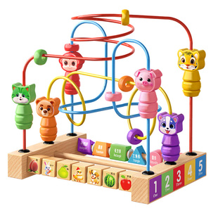 绕珠玩具益智可啃咬婴儿童宝宝蒙氏早教手部精细动作训练实木珠子