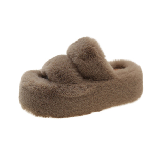 高级感厚底增高7CM毛毛拖鞋女外穿2025春秋新款办公室居家棉拖鞋