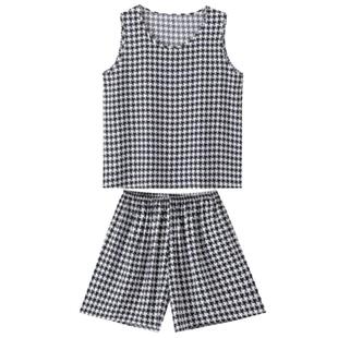 棉绸睡衣女款夏季背心短裤绵绸套装女士夏天大码无袖人造棉家居服