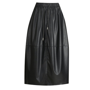 PU皮裙花苞裙女2025秋冬新款高腰显瘦半身裙中长款松紧腰休闲裙子