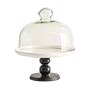 中古风实木高脚水果盘茶点盘带盖高级感陶瓷甜品盘蛋糕托盘展示架