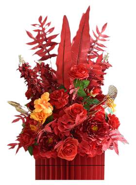 红色婚庆开业庆典仿真花装饰花艺
