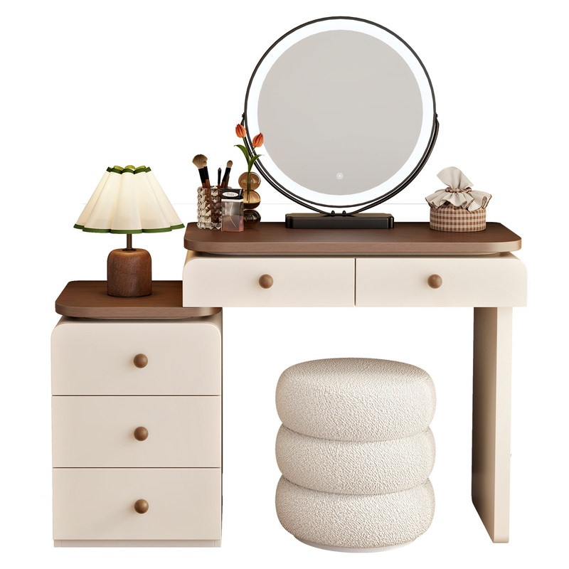 2026新款实木小户型梳妆台卧室现代简约奶油风斗柜一体化妆桌小型