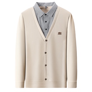 保罗加绒假两件男士衬衫领长袖保暖加厚2025新款t恤秋冬季高级感