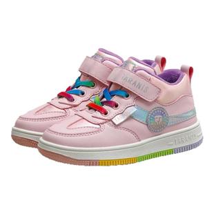 泰兰尼斯冬季新款儿童鞋子反光条白色运动鞋男童加绒女童休闲板鞋