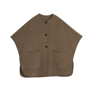 TOFOD 大M同源baby小山羊绒羊毛 拼皮宽松斗篷毛呢外套披肩大衣