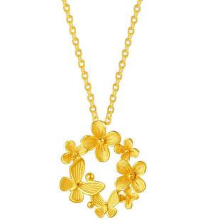 周六福黄金项链女计价足金樱花灿链坠安妮的花园系列新年礼物