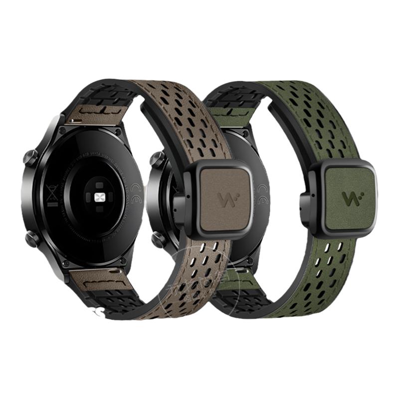 适用佳明Garmin手表Venu2/3磁吸扣透气疯马纹真皮表带Forerunner255/745/165/55/158/245/245M运动Fenix7/955
