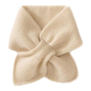 儿童100%纯羊绒围巾男女童款针织秋冬双层保暖穿孔交叉护颈小围脖