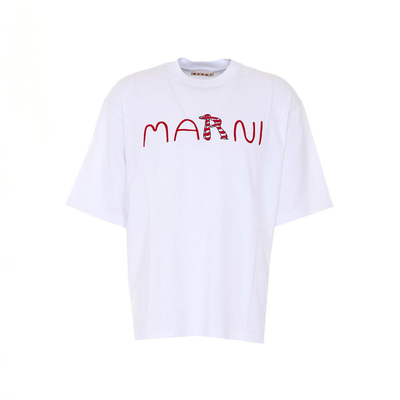 MARNI童趣小狗条纹字母短袖T恤