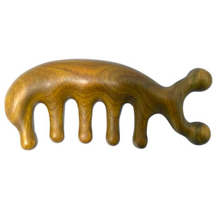 天然绿檀木梳头皮经络按摩疏通防脱刮痧宽齿女养发长发檀木经络梳