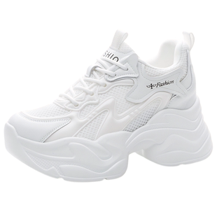 厚底老爹鞋女2026新款春季透气网鞋小个子网面运动鞋内增高小白鞋