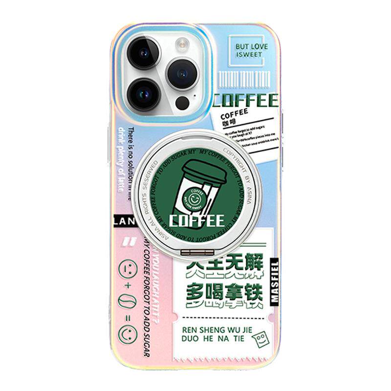 SHEHENG × 多喝拿铁适用苹果15手机壳iPhone15promax新款磁吸带支架支点壳Lo5旋转ip16防摔13promax