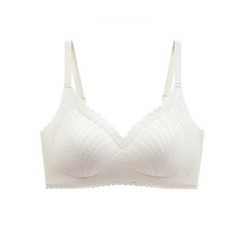法式蕾丝固定杯天然乳胶垫薄款无痕内衣聚拢收副乳大胸显小文胸