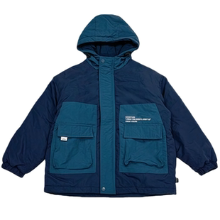 男童冬季日系宽松加厚保暖连帽棉衣 儿童潮酷拼色冲锋衣外套棉服