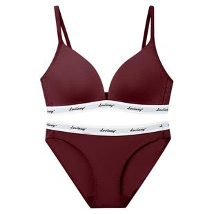 本命年红色套装内衣女薄款小胸深v低胸性感无钢圈运动三角杯文胸