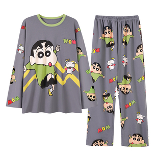 卡通潮流大学生长袖男款休闲痞帅睡衣薄款套装春秋季可外穿家居服