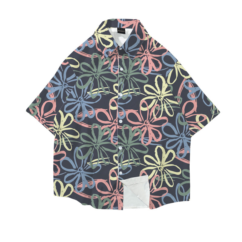 海南岛服短袖衬衫花朵印花休闲