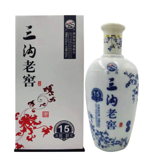 纯粮酿造三沟老窖窖龄15年52度500ml浓香型礼盒包装固态法白酒
