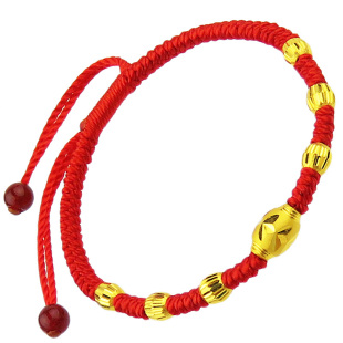 黄金转运珠手链男女情侣款一对本命年编织红绳手串金饰送女友礼物