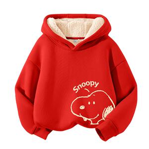 史努比儿童拜年服蛇年喜庆过年衣服中大童连帽卫衣男童羊羔绒冬装