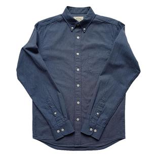 小溪原创春秋薄款纯棉蓝黑条纹衬衫男长袖休闲修身帅气小清新衬衣