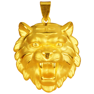 黄金霸气硬金老虎头吊坠虎虎生威项链挂绳足金本命年十二生肖男女