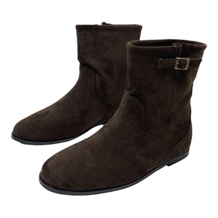 2025秋冬季加绒小众设计感内增高圆头时装靴女短靴磨砂皮及裸靴女