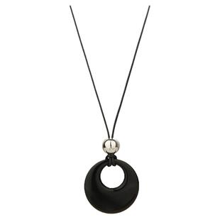 天然石黑玛瑙圆环皮绳项链轻奢高级感长款毛衣链秋冬挂绳配饰女