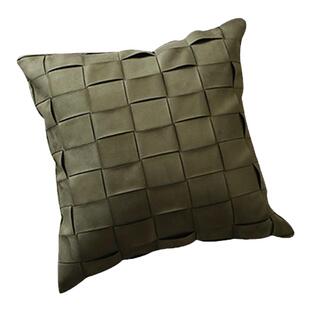 新款橄榄绿编织纹格子抱枕靠垫 鹿皮绒军绿色沙发靠枕设计抱枕