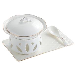 高典金边燕窝炖盅鱼胶辽参盅海参鲍鱼捞饭翅盅带盖碗一位蜡烛加热