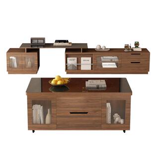 仕宇中古风茶几2025年客厅电视柜小户型可移动多功能升降茶几餐桌