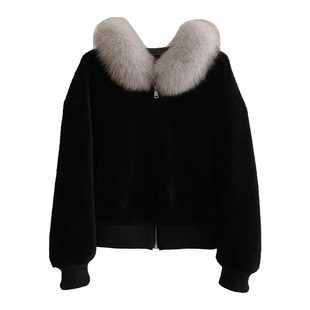 恋爱循环/真狐狸毛领保暖连帽100羊羔毛皮毛一体皮草毛毛外套女冬