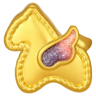 潮宏基好事发生彩虹马足金串珠黄金转运珠5D硬金鎏彩生肖女本命年