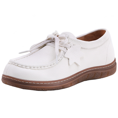 潘暇软牛皮平底休闲百搭大码女鞋