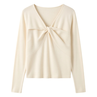 法式V领扭结针织衫女修身显瘦设计感打底内搭毛衣2026春秋季上衣