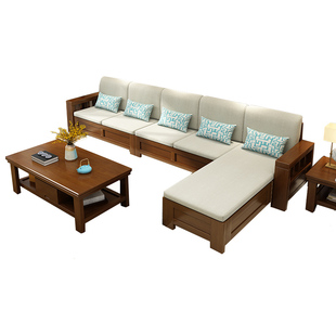 新中式实木沙发组合布艺沙发现代储物冬夏两用小户型木质客厅家具