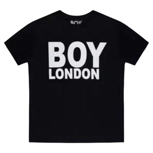 Boy London日常宽松版圆领全棉短袖T恤字母Logo印花男女款黑白/金
