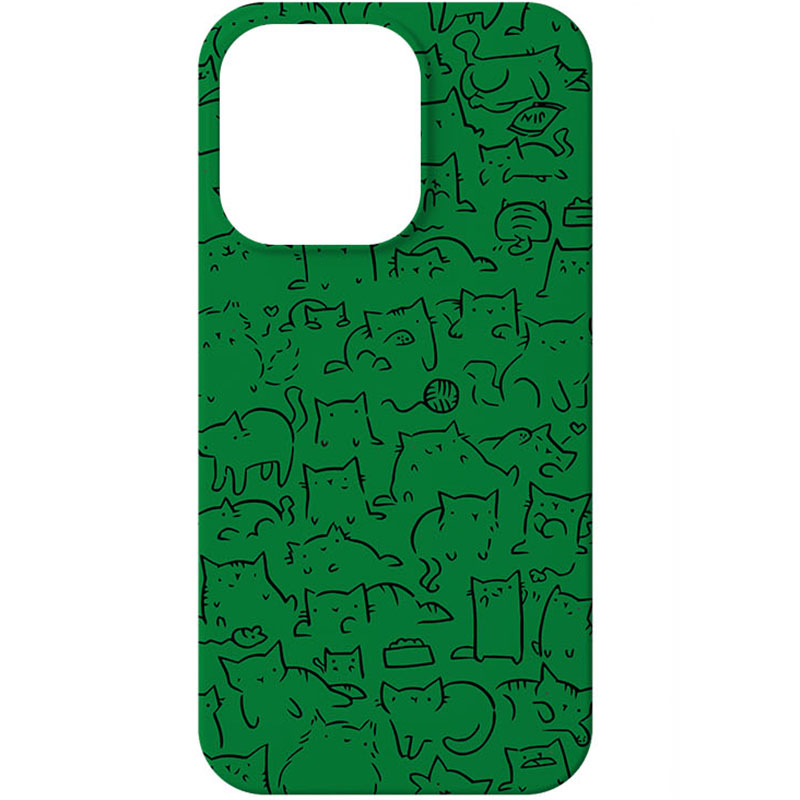 绿色可爱卡通小猫咪苹果15手机壳