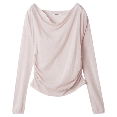 SNIDEL2025秋冬新品简约荡领露肩褶皱收腰羊毛针织衫SWNT255133