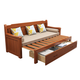 实木沙发床可折叠小户型多功能1.2米推拉坐卧两用1.5客厅1.8双人