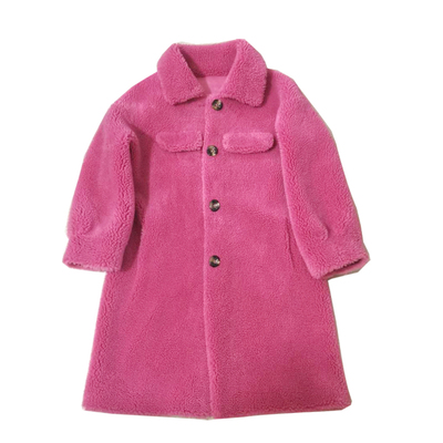 三七羊毛90cm皮毛一体羊剪绒大衣