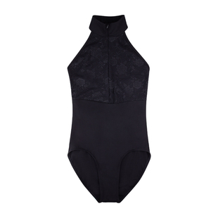 舞苑王军成人芭蕾舞蹈挂脖体操服显瘦形体服练功专用黑蕾丝演出服